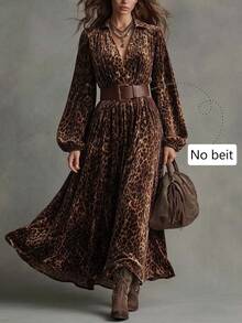 Trelyra Women's V-Neck Leopard Print Casual Party Dress - Brown - View 1