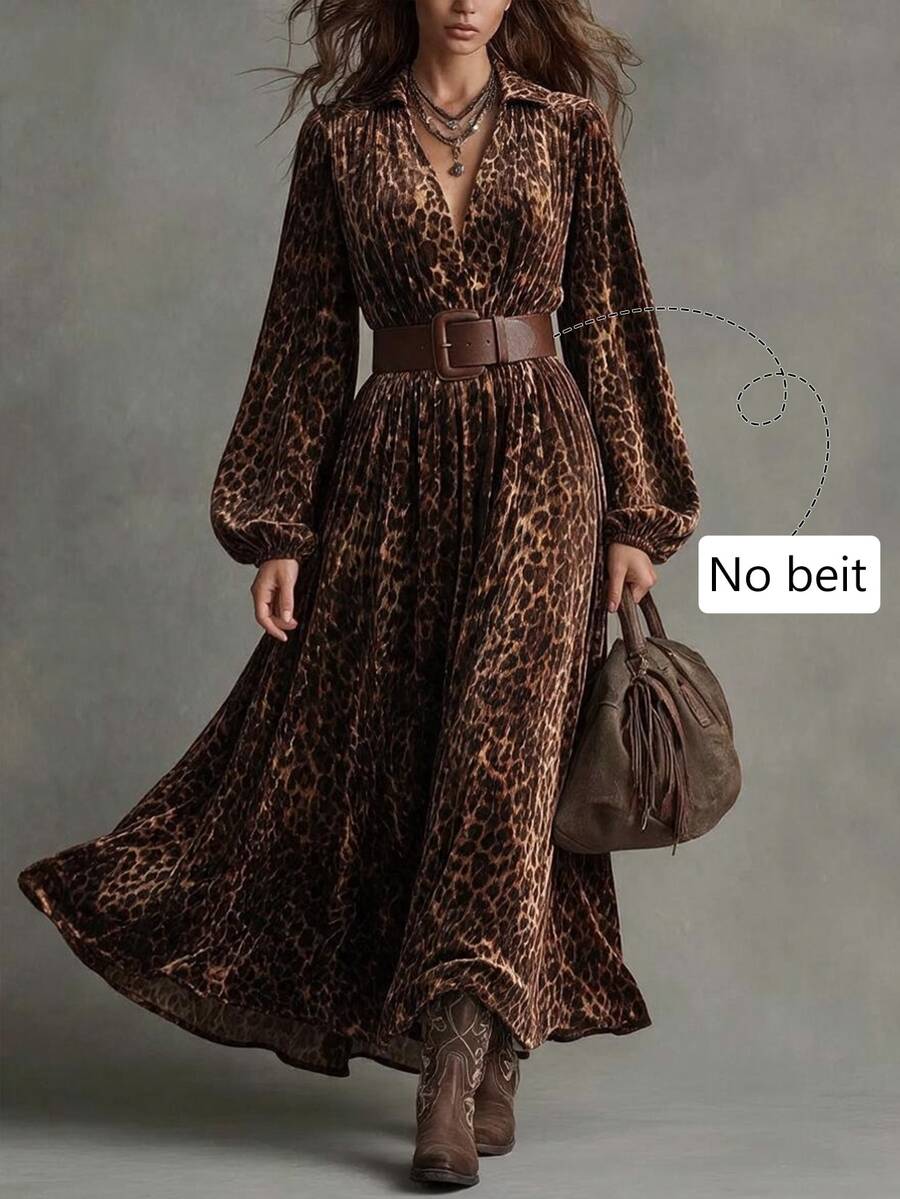Trelyra Women's V-Neck Leopard Print Casual Party Dress - Brown - View 1