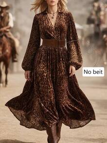 Trelyra Women's V-Neck Leopard Print Casual Party Dress - Brown - View 3