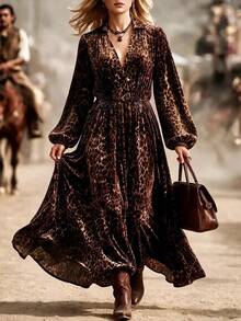 Trelyra Women's V-Neck Leopard Print Casual Party Dress - Brown - View 5