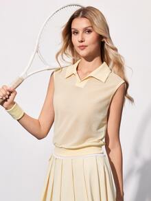 CourtClass CourtClass Casual Sports Breathable Solid Color Tank Top Tennis Shirt - Yellow - View 5