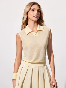 CourtClass CourtClass Casual Sports Breathable Solid Color Tank Top Tennis Shirt - Yellow - View 4