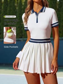 CourtClass CourtClass Women's Colorblock Short Sleeve Sports Dress - White - View 5