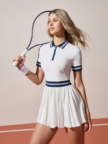 CourtClass CourtClass Women's Colorblock Short Sleeve Sports Dress - White - View 6