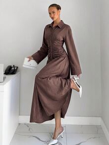 Siren Gaze Robe chemise plissée élégante pour femme en coton 100% ...