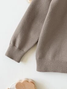SHEIN 嬰兒彼得潘領長袖長褲休閒寬鬆套頭毛衣套裝 - 卡其色 - 查看 3