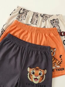 SHEIN 6件組中性嬰兒男童女童夏季休閒度假針織可愛獅子字母圖案背心彈性腰短褲套裝基礎多件式夏季背心套裝 - 彩色 - 查看 6