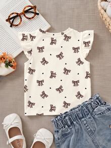 Young Girl Casual Fashion Cute Cap Sleeve Round Neck Top, Suitable For Spring And Summer, Cartoon Pattern - Multicolor - View 3