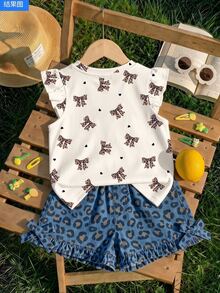Young Girl Casual Fashion Cute Cap Sleeve Round Neck Top, Suitable For Spring And Summer, Cartoon Pattern - Multicolor - View 2