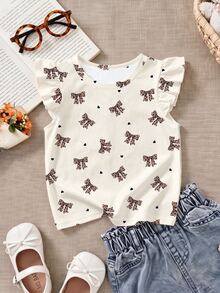 Young Girl Casual Fashion Cute Cap Sleeve Round Neck Top, Suitable For Spring And Summer, Cartoon Pattern - Multicolor - View 4