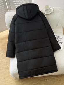SHEIN Teen Girl Hooded Thermal Lined Long Coat - Black - View 4