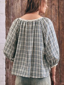 SoleilVie Boho Casual Woven Plaid Short Sleeve Loose Fit Blouse For Women - Multicolor - View 2