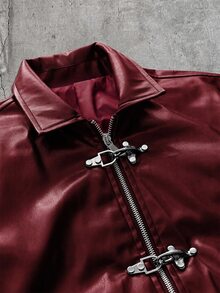 AXEPEAK Men's Lapel Collar Long Sleeve Jacket With Snap Button Placket, Style - Burgundy - View 6
