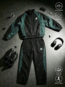 Sport MetroGents Men Colorblock Zip Up Jacket & Tapered Pants Sports Set, Gym - Multicolor - View 6
