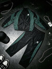 Sport MetroGents Men Colorblock Zip Up Jacket & Tapered Pants Sports Set, Gym - Multicolor - View 1
