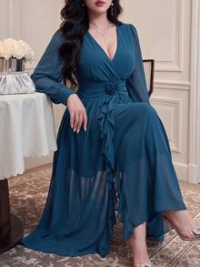 Vibekara Plus Size Women's Casual Commute Elegant Colorblock Long Sleeve Dress Autumn Fall - Pink - View 5