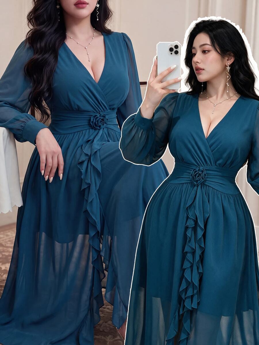 Vibekara Plus Size Women's Casual Commute Elegant Colorblock Long Sleeve Dress Autumn Fall - Pink - View 1