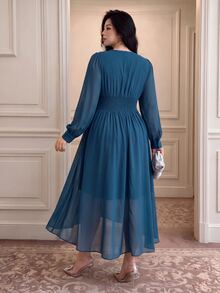 Vibekara Plus Size Women's Casual Commute Elegant Colorblock Long Sleeve Dress Autumn Fall - Pink - View 2