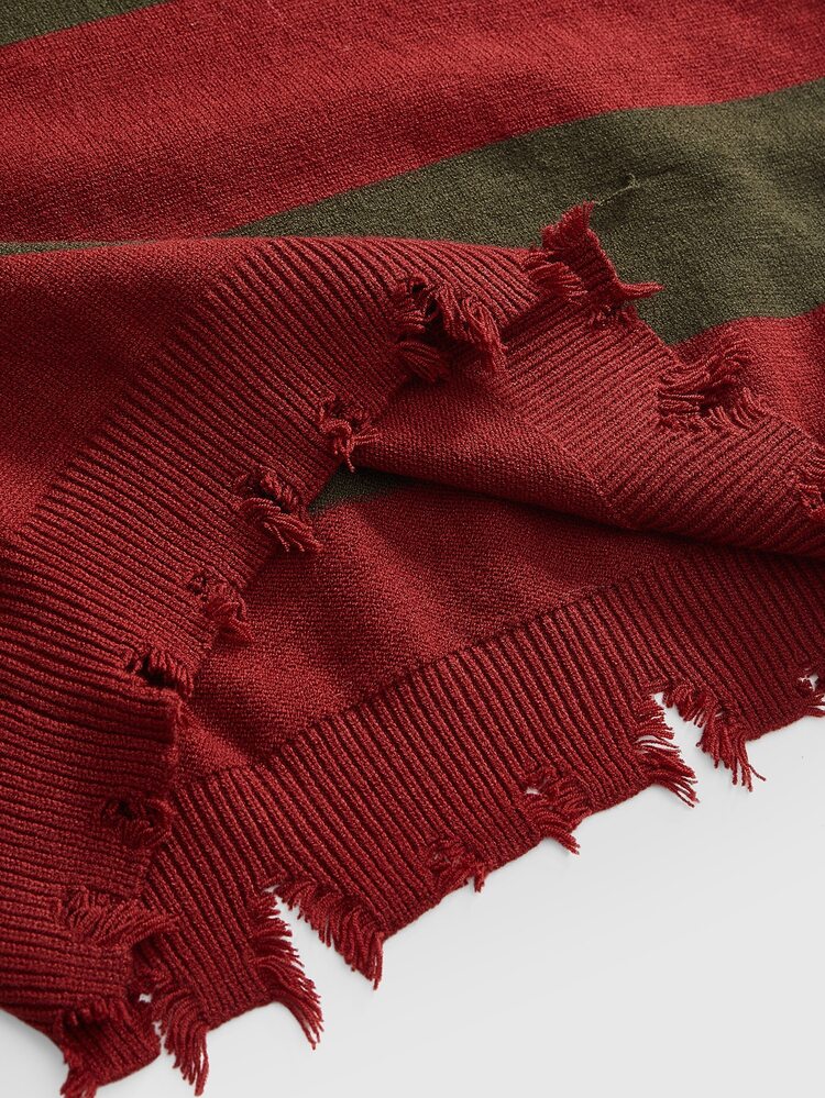 ROMWE Avant Sweater Pullover Pendek Wanita Ukuran Besar dengan Detail Asimetris Bergaris Motif Halloween dan Efek Usang - MultiWarna - View 14