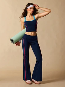 VARSIVA Women's Side Stripe Camisole Top And Flare Leggings Sports Activewear Set - Multicolor - View 10