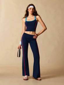 VARSIVA Women's Side Stripe Camisole Top And Flare Leggings Sports Activewear Set - Multicolor - View 6