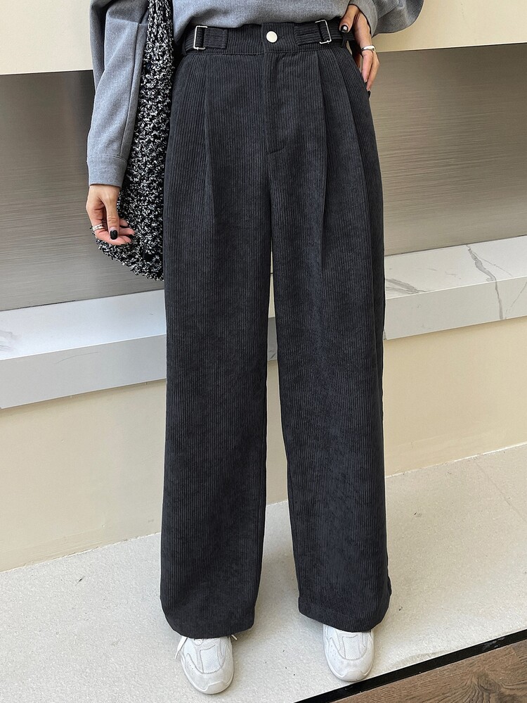 DAZY Corduroy Wide Leg Pants With Pockets For Women Fall,Winter - Grey - View 5