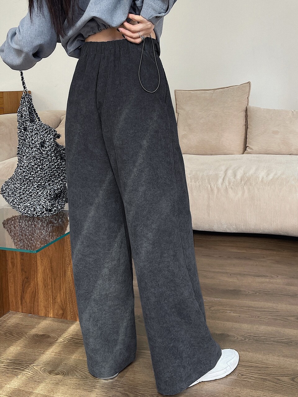 Corduroy Wide Leg Pants With Pockets For Women Fall,Winter