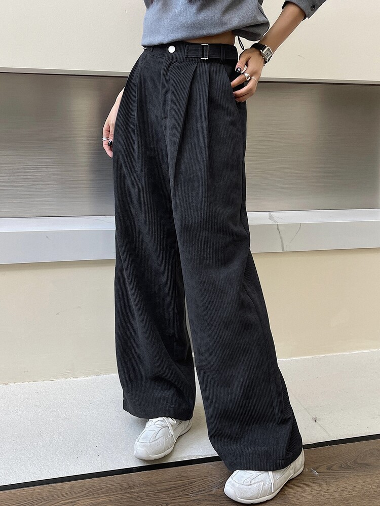 DAZY Corduroy Wide Leg Pants With Pockets For Women Fall,Winter - Grey - View 6