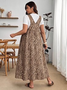 Enliva Plus Size Sleeveless Leopard Print Strap Dress - Apricot - View 2