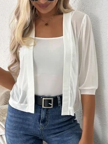 Easowa Solid Open Front Jacket InFall Winter ,Casual Elegant Everyday Travel White - White - View 5