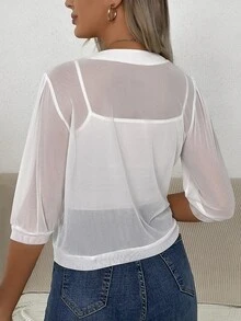 Easowa Solid Open Front Jacket InFall Winter ,Casual Elegant Everyday Travel White - White - View 2