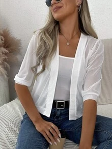 Easowa Solid Open Front Jacket InFall Winter ,Casual Elegant Everyday Travel White - White - View 6