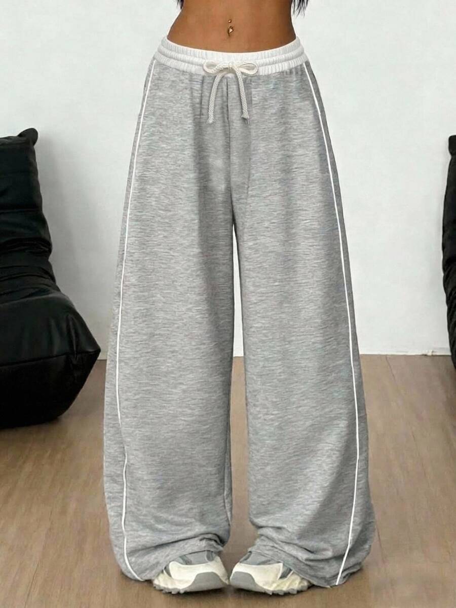 SHEIN Tween Girl Colorblock Drawstring Waist Casual Loose Sweatpants - Grey - View 1
