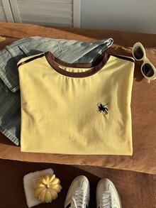 Comfortcana Kaos Polos Model Bahu Jatuh Pendek Kasual Tradisional Elegan Ukuran Besar Cocok untuk Wisuda, Liburan, Formal, Warna Kuning, Musim Panas - Angsa kuning - View 5
