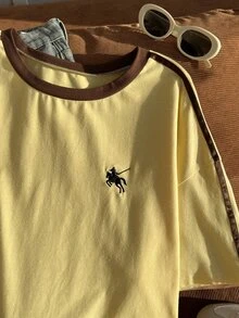 Comfortcana Kaos Polos Model Bahu Jatuh Pendek Kasual Tradisional Elegan Ukuran Besar Cocok untuk Wisuda, Liburan, Formal, Warna Kuning, Musim Panas - Angsa kuning - View 4