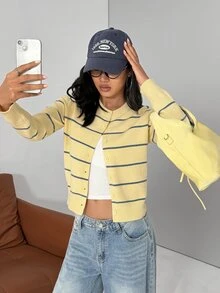 Glamine Cardigan Wanita Bergaris Kasual Serbaguna untuk Pemakaian Sehari-hari - MultiWarna - View 4