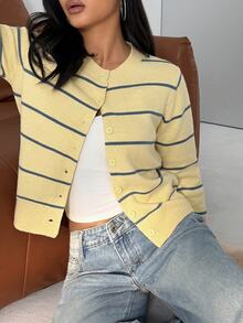 Glamine Cardigan Wanita Bergaris Kasual Serbaguna untuk Pemakaian Sehari-hari - MultiWarna - View 3