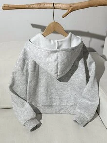 SHEIN Jaket Termal Berlapisan untuk Anak Perempuan, Jaket Modis Warna Polos dengan Hiasan Pita untuk Musim Gugur/Dingin, Motif Bordir Pita di Bagian Depan, Gaya Muda dan Bersemangat, Cocok untuk Pakaian Luar Sehari-hari - Light Grey - View 3