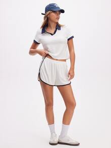 CourtClass CourtClass Women's White Polo Shirt With Contrast Collar - White - View 3