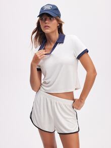 CourtClass CourtClass Women's White Polo Shirt With Contrast Collar - White - View 4