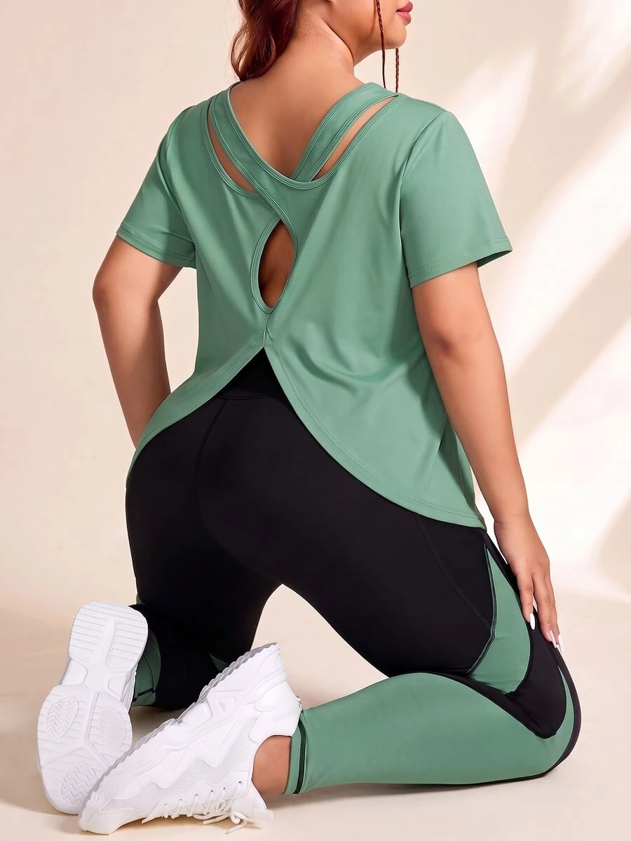 Rhythm Era 大码纯色简约短袖上衣和裤子 运动套装 大码运动服上衣 大码健身服 Curve 运动服上衣 大码瑜伽套装 Curve 健身服 女士健身套装