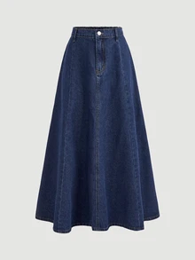 SHEIN 青少年女孩深藍色牛仔寬鬆裙，牛仔藍 - 藍色 - 查看 1