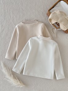 SHEIN 女童秋季款 2件組可愛愛心套頭毛衣 刷毛加厚保暖內搭上衣 - 彩色 - 查看 3