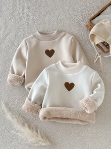 SHEIN 女童秋季款 2件組可愛愛心套頭毛衣 刷毛加厚保暖內搭上衣 - 彩色 - 查看 5