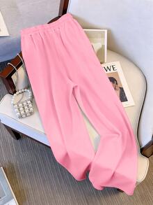 Resyla Matching Short Round Neck Raglan Sleeve Top + Straight Leg Pants With Slant Pockets Everyday House Light Pink Summer Casual - Pink - View 5