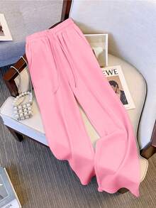 Resyla Matching Short Round Neck Raglan Sleeve Top + Straight Leg Pants With Slant Pockets Everyday House Light Pink Summer Casual - Pink - View 4