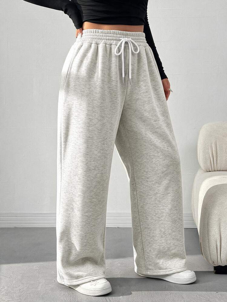 Comfortcana Plus Size Women Solid Color Drawstring Waist Casual Daily Sweatpants - Apricot - View 11