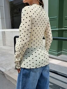 Lyckli Kaos Hamil Kasual Motif Polkadot Pas Badan untuk Musim Gugur dan Musim Dingin - Aprikot - View 5