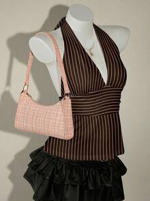 SHEIN ICON كامي بدون ظهر ذو رقبة عميقة على شكل V وخصر مشدود بخط A - بني - مشاهدة 4