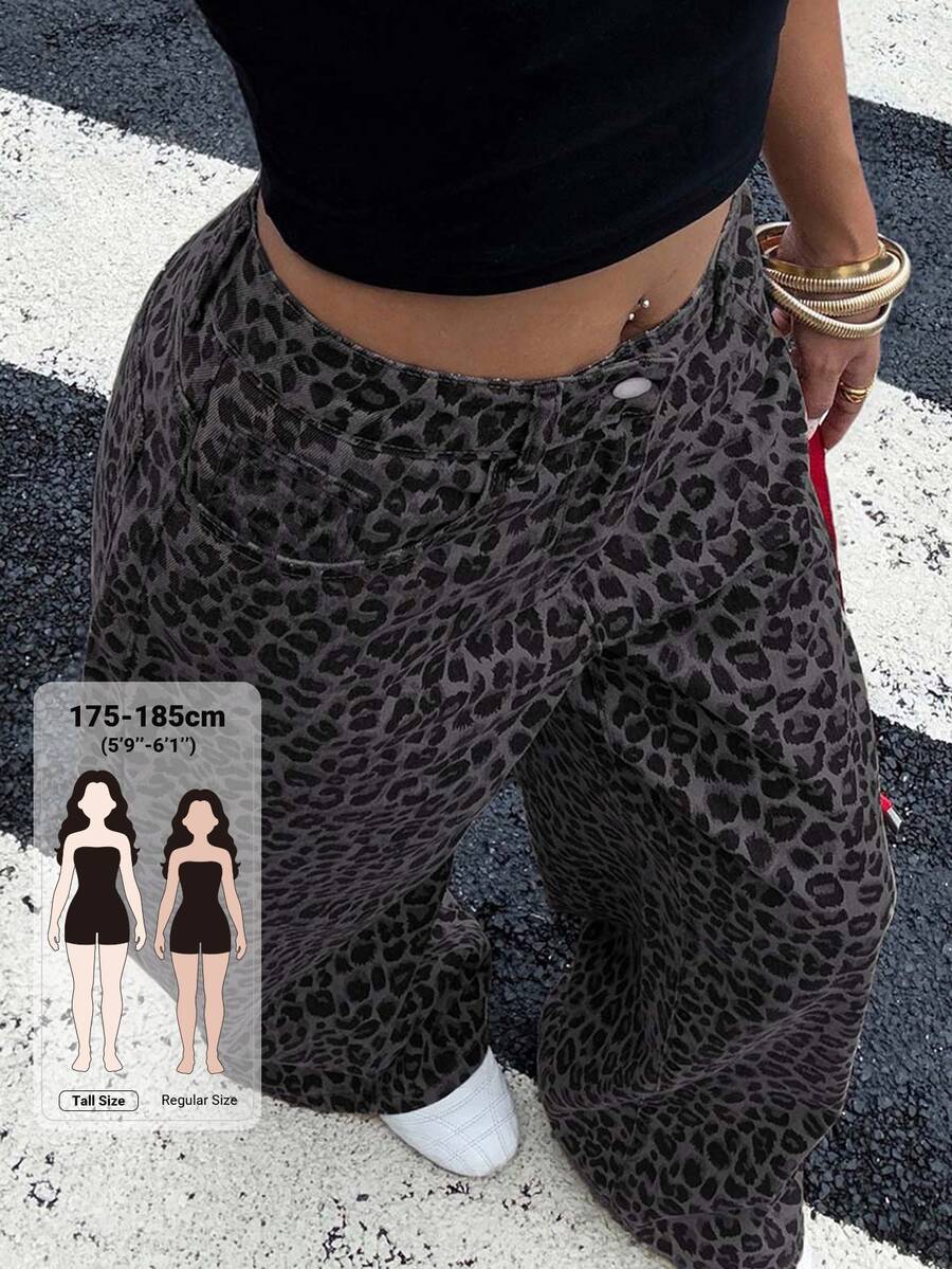 Livesso Tall Women's Leopard Print Loose Straight Leg Street Casual ...